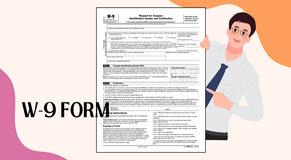 The W-9 tax form template and the image of the man